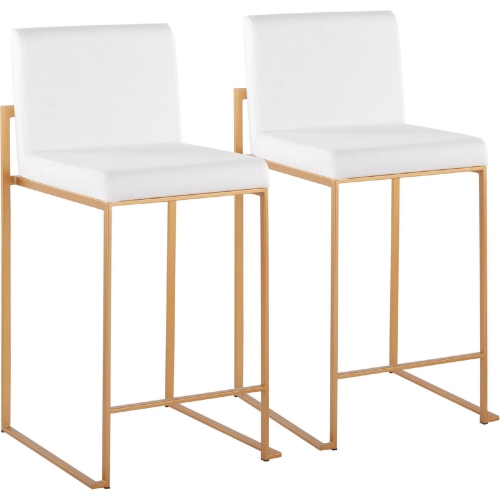 Fuji High Back 26" Counter Stool in White Velvet & Gold Metal (Set of 2)